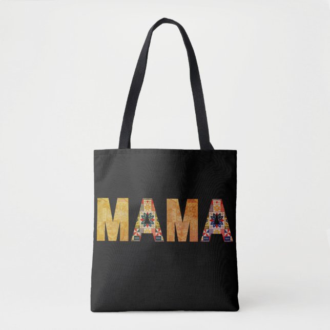Mama Patchwork Typography Design Tote Bag (Front)