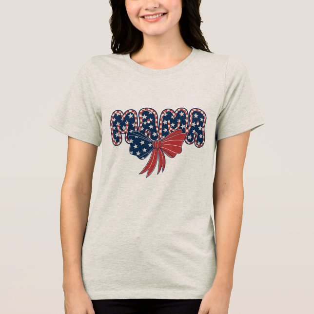 MAMA – Patriotic 4th of July Stars and Bow PNG Tri-Blend Shirt (Front)
