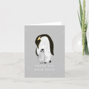 Mama Penguin Gray Winter Neutral Baby Shower Thank You Card