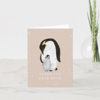 Mama Penguin Pink Winter Girl Baby Shower Thanks Thank You Card by JillsPaperie at Zazzle