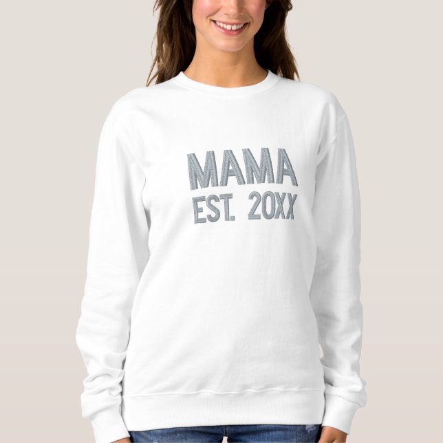 Mama Personalized Established Date Pink Text Embroidered Sweatshirt (Front)