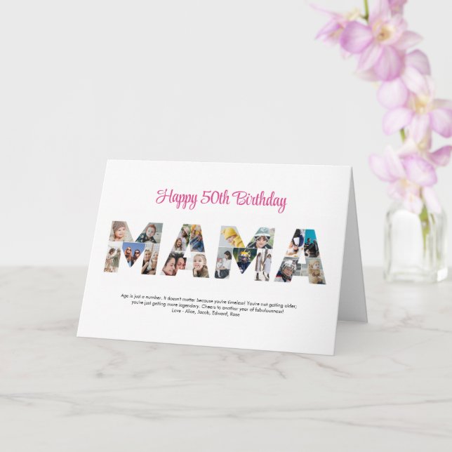 Mama Photo Collage Letter Cutout Mom Birthday Card (Orchid)