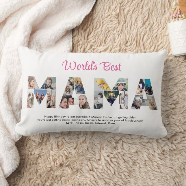 Mama Photo Collage Mother's Day Mom Birthday Lumbar Pillow (Blanket)