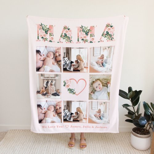 Mama Photo Floral Collage Custom Fleece Blanket