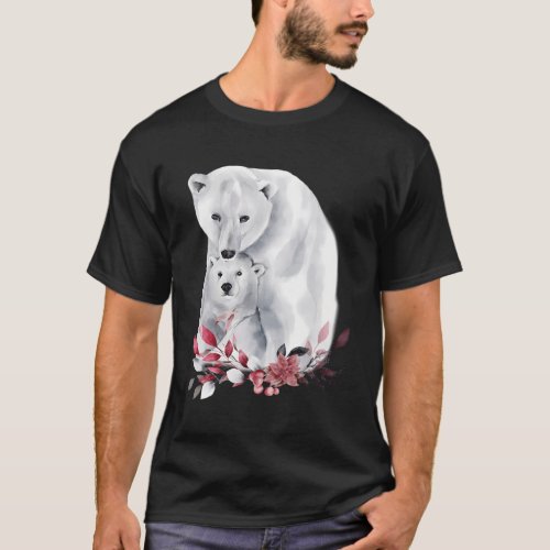 Mama Polar Bear And Baby Cub For And T_Shirt