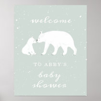 Mama Polar Bear Blue Snow Baby Shower Welcome  Poster