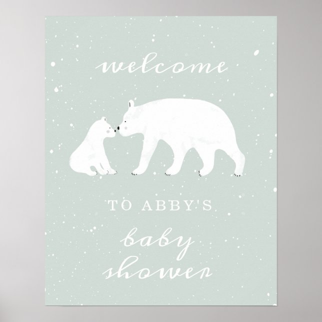 Mama Polar Bear Blue Snow Baby Shower Welcome  Poster (Front)