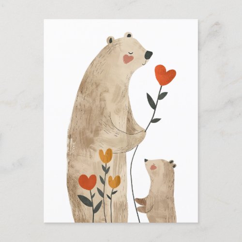 Mama Polar Bear Cub Illustration Cute Adorable Postcard