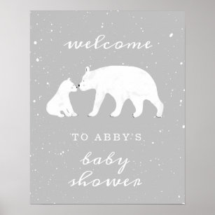 Mama Polar Bear Gray Snow Baby Shower Welcome Poster