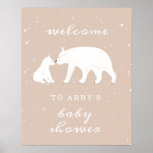 Mama Polar Bear Pink Snow Baby Shower Welcome Poster