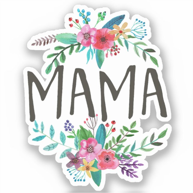 Mama, Pretty and cute boho floral botanical vinyl Sticker (Front)