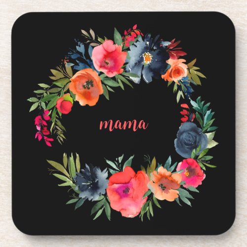 Mama Pretty Colorful Watercolor Floral Motherhood Beverage Coaster