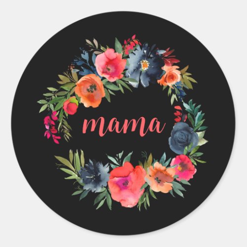 Mama Pretty Colorful Watercolor Floral Motherhood Classic Round Sticker