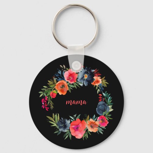 Mama Pretty Colorful Watercolor Floral Motherhood Keychain