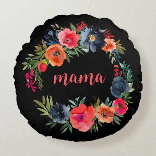 Mama Pretty Colorful Watercolor Floral Motherhood Round Pillow