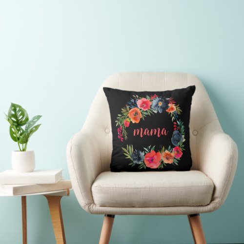 Mama Pretty Colorful Watercolor Floral Motherhood Throw Pillow