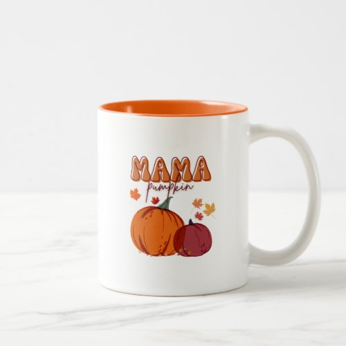 Mama pumpkin Fall orange and red Two_Tone Coffee Mug