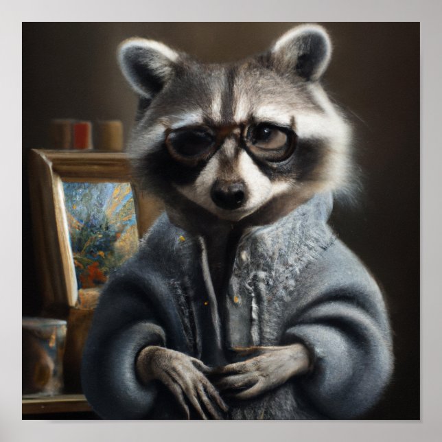 Mama Raccoon wearing a tricot coat and glasses  Poster (Front)