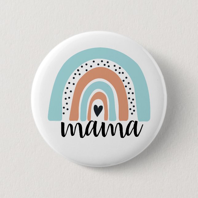 Mama Rainbow Blue Peach Button (Front)