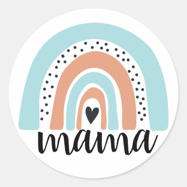Mama Rainbow Blue Peach Classic Round Sticker (Front)