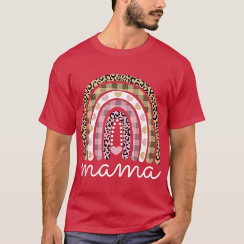 Mama Rainbow Leopard Plaid Women Mothers Day Outfi T_Shirt