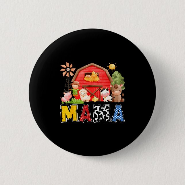 Mama Red Farm Cow Birthday Boy Matching Family Par Button (Front)