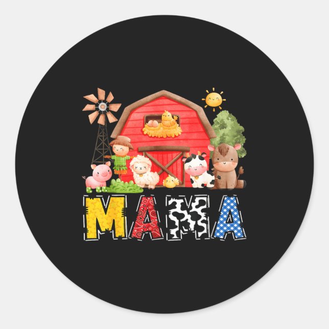Mama Red Farm Cow Birthday Boy Matching Family Par Classic Round Sticker (Front)