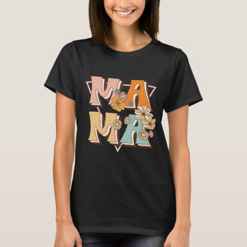 Mama Retro Floral Typography T_Shirt