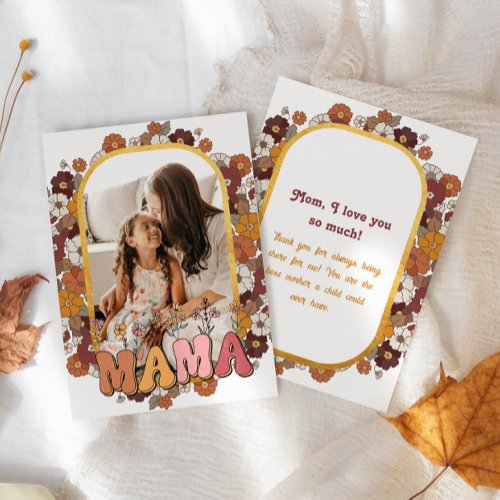 Mama Retro Flower Photo Frame Mother Day Holiday Card