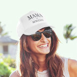Mama Roman Numeral Year Established Trucker Hat<br><div class="desc">A modern minimalist white trucker hat to celebrate a chic new mom,  this clean minimal design features "Mama" or your choice of mommy nickname in black serif lettering. Customize with the year she became a mom beneath in elegant roman numerals for a chic touch.</div>