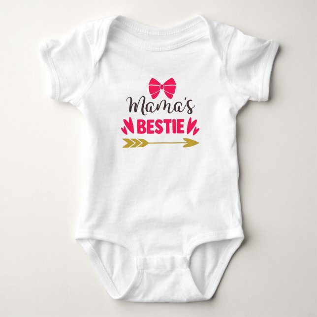 “Mama’s Bestie” Typography Pink Girly Baby Glam Bodysuit (Front)