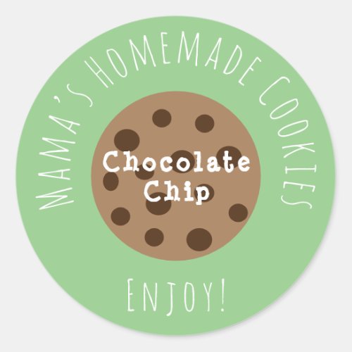 Mamas Homemade Chocolate Chip Cookies Green Classic Round Sticker