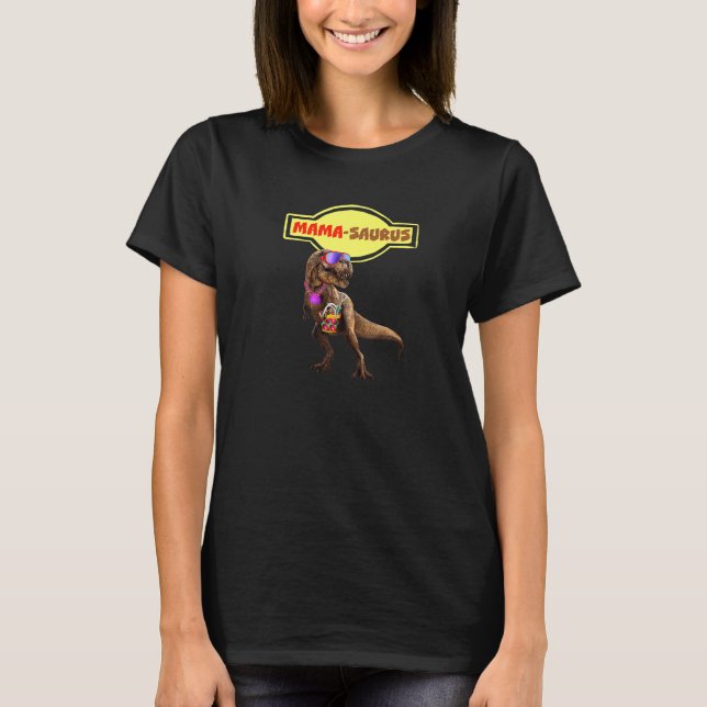 Mama Saurus Jurassic Rex Mom Beach World Dinosaur T-Shirt (Front)