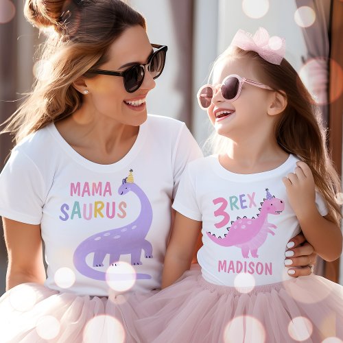 Mama Saurus Mom Of The Birthday Girl Dinosaur  T_Shirt