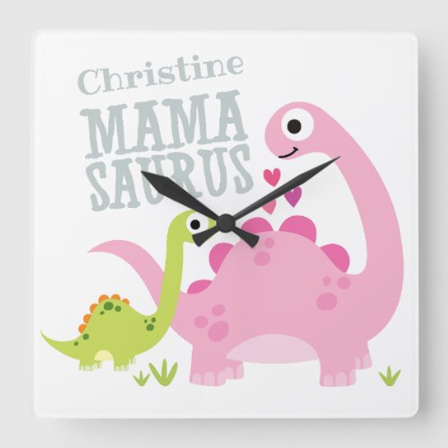Mama Saurus Mothers Day Personalized Square Wall Clock