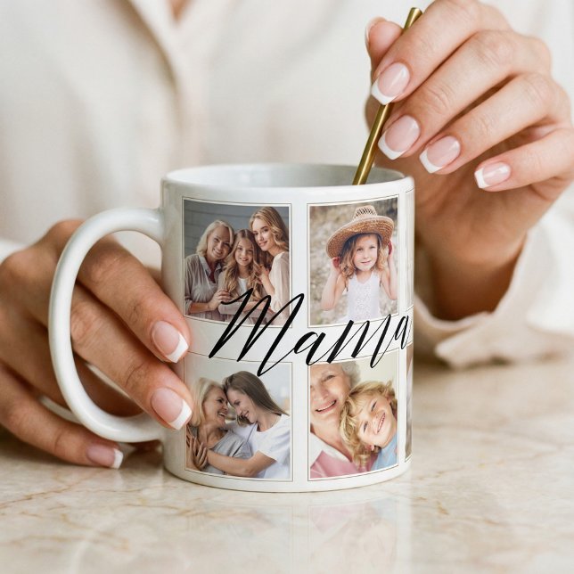 Mama Script Grandchildren Photo Collage Keepsake Coffee Mug (Modern Mama Script | Grandchildren Photo Collage Coffee Mug)