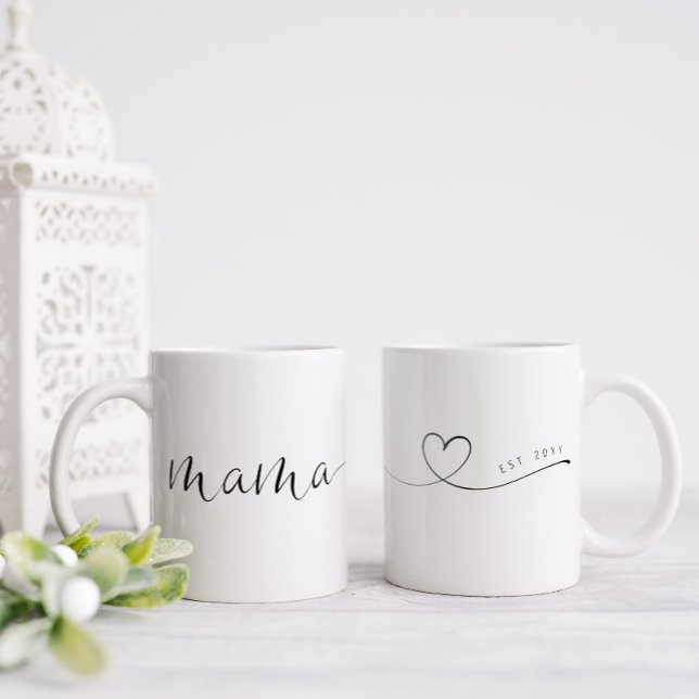 Mama Script Heart | Mom Gift Simple Personalized Two-Tone Coffee Mug (Creator Uploaded)