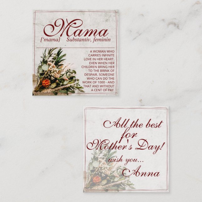 Mama - simply irreplaceable - Bouquet Note Card (Front/Back)