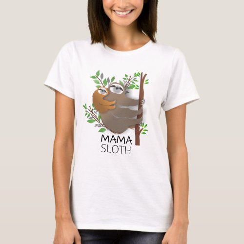 Mama Sloth Climbing Tree with Baby Sloth on Back T_Shirt