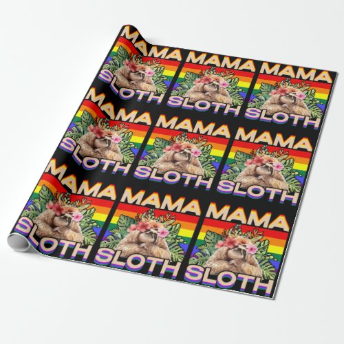 Mama Sloth LGBTQ Rainbow Flag Gay Pride Ally Gay Wrapping Paper