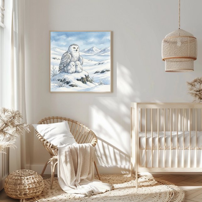 Mama Snowy Owl and Owlets Nursery Poster (Creator Uploaded)