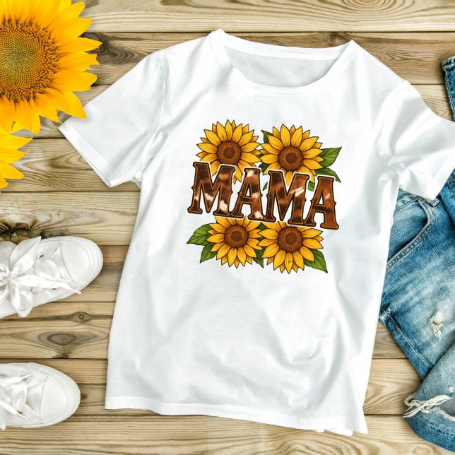 Mama Sunflowers Gift For Mom Mother's Day Trendy T-Shirt (Mama Sunflowers Rustic Country Cowhide Western T-shirt for Mom, Gift for Mom Mother's day gift)