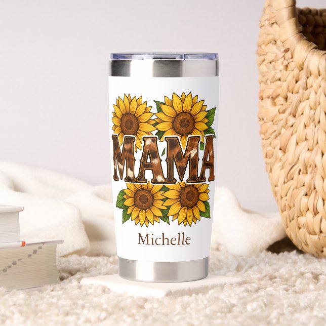 Mama Sunflowers Monogram Name Initials, Gift Mom Insulated Tumbler (Living Room (Rotated))