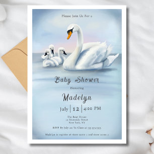 Mama Swan With Babies Baby Shower Invitation