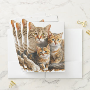 MAMA TABBY CAT AND HER BEAUTIFUL KITTENS POCKET FOLDER