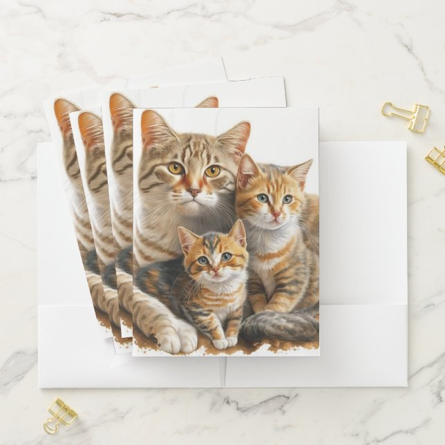 MAMA TABBY CAT AND HER BEAUTIFUL KITTENS POCKET FOLDER (In Situ)