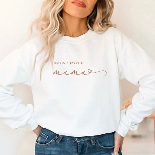 Mama   Terracotta Script and Heart with Kids Names T-Shirt