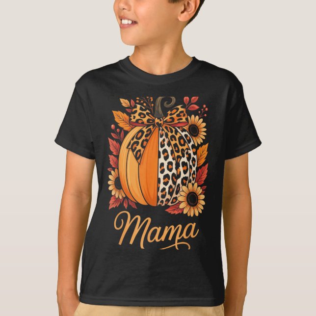 Mama Thanksgiving Leopard Pumpkin Sunflower Coquet T-Shirt (Front)