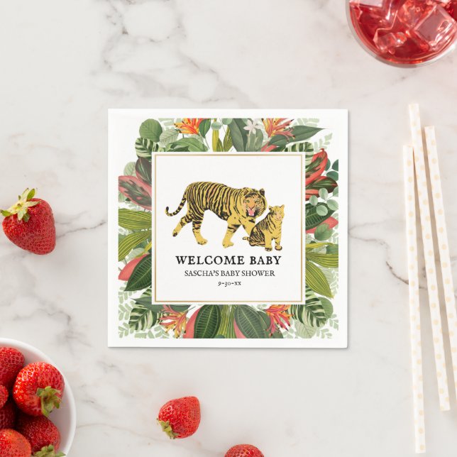 Mama Tiger Botanical Floral Neutral Baby Shower Napkins (Insitu)