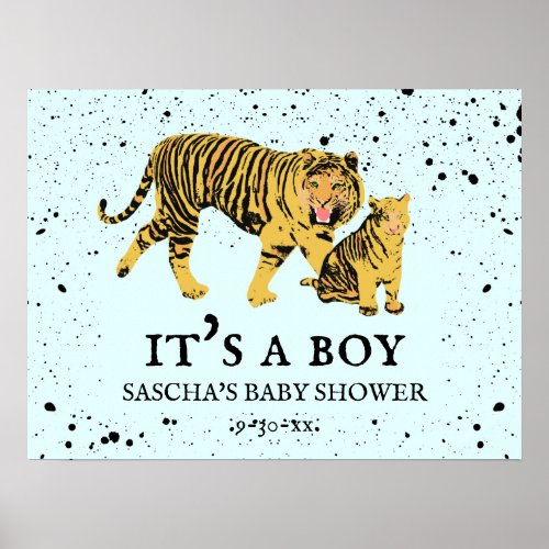 Mama Tiger Paint Splatter Blue Boy Baby Shower  Poster